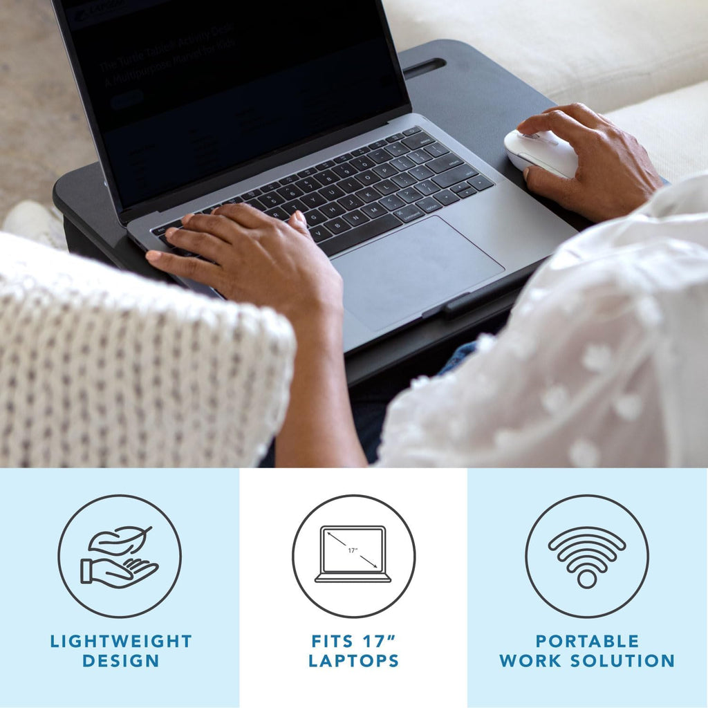 the Original Lap Desk – Black, Fits 17" Laptops | Microbead Cushion, Device Ledge, Built-In Pencil Tray, Carry Handle