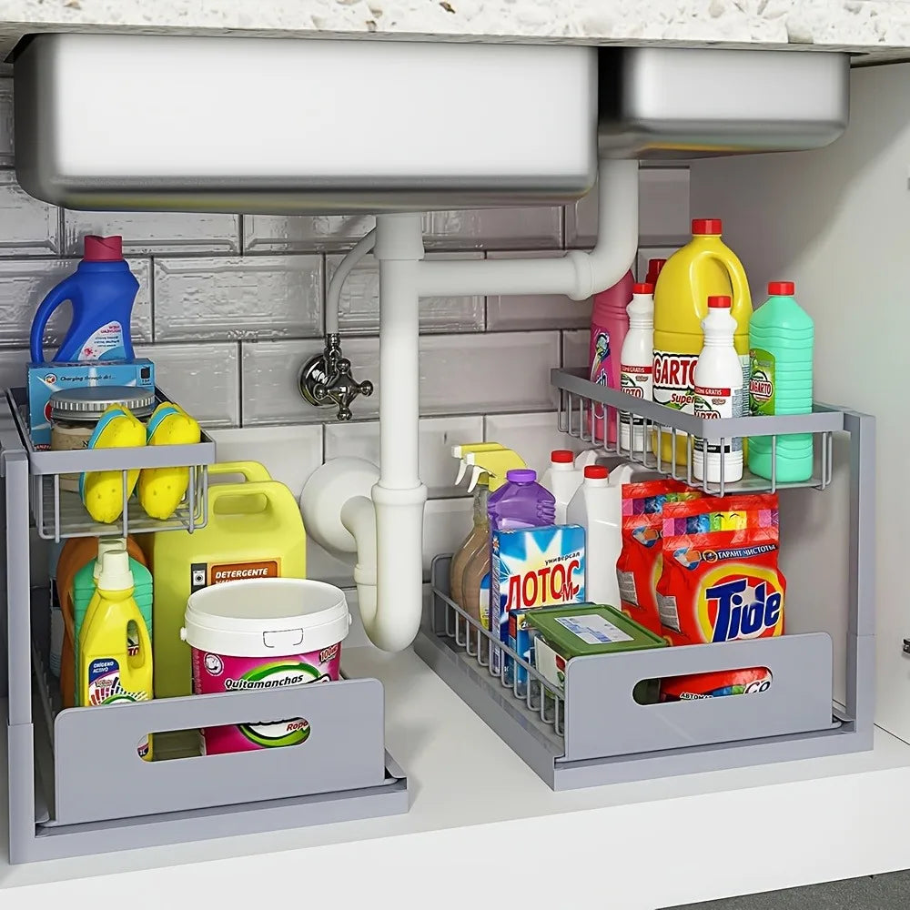 Under Sink Organizers, Metal Pull Out under Sink Organizers,Storage Shelves with Sliding Drawer,Under Sink Storage for Kitchen
