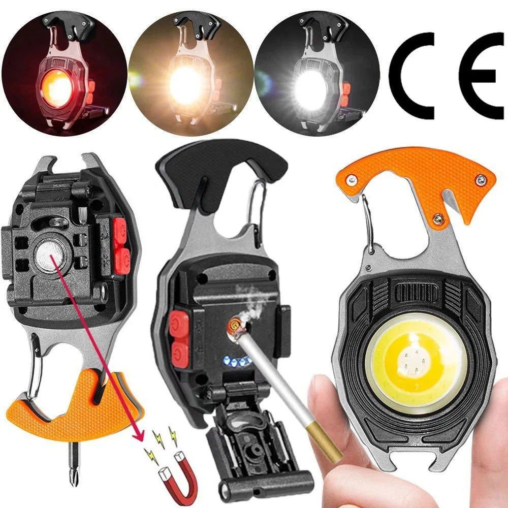 COB Keychain Work Light Multifunctional Cigarette Lighter Charging Portable Camping LED Strong Light Mini Camping Light