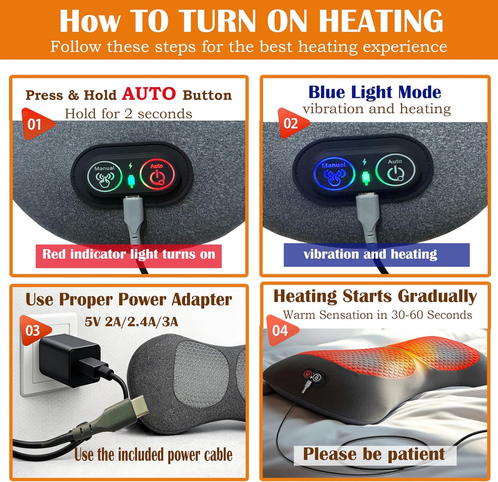Triple Fusion Back Massager with Heat, Vibration and Gentle Stretch, USB Powered Lower Back Massager, Lumbar Support Pillow for Bed, Chair, Couch and Home Use, Gray