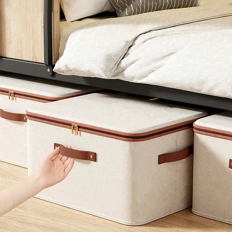 Foldable Clothes Storage Box, Closet Organizer Container with Handle and Zipper,Suitable for Wardrobe, Closet,Blanket (Washable)