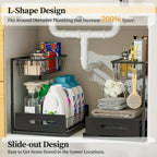 Under Sink Organizers, Metal Pull Out under Sink Organizers,Storage Shelves with Sliding Drawer,Under Sink Storage for Kitchen