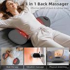 Triple Fusion Back Massager with Heat, Vibration and Gentle Stretch, USB Powered Lower Back Massager, Lumbar Support Pillow for Bed, Chair, Couch and Home Use, Gray