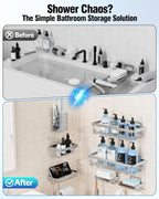 Shower Caddy 7 Pack, Adhesive Bathroom Shower Organizer for Bathroom Storage, No Drilling Large Capacity Rustproof Stainless Steel Shower Shelves Rack for Bath, Silver