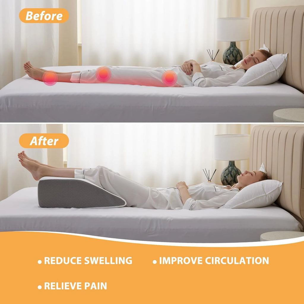 Memory Foam Wedge Pillow for Leg Elevation, Improves Circulation & Reduces Swelling, Post-Surgery Foot Knee Support for Sleep