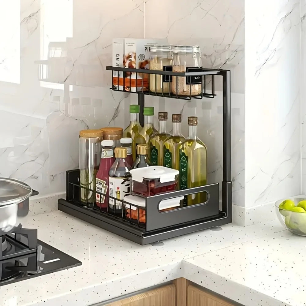 Under Sink Organizers, Metal Pull Out under Sink Organizers,Storage Shelves with Sliding Drawer,Under Sink Storage for Kitchen