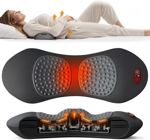 Triple Fusion Back Massager with Heat, Vibration and Gentle Stretch, USB Powered Lower Back Massager, Lumbar Support Pillow for Bed, Chair, Couch and Home Use, Gray