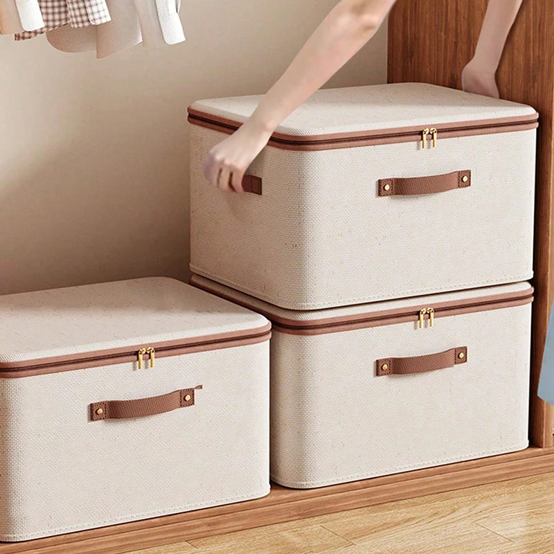 Foldable Clothes Storage Box, Closet Organizer Container with Handle and Zipper,Suitable for Wardrobe, Closet,Blanket (Washable)