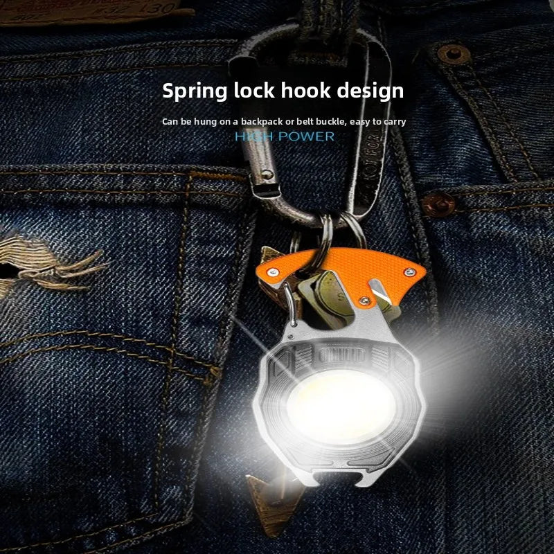COB Keychain Work Light Multifunctional Cigarette Lighter Charging Portable Camping LED Strong Light Mini Camping Light