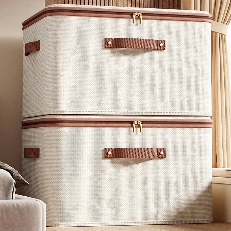 Foldable Clothes Storage Box, Closet Organizer Container with Handle and Zipper,Suitable for Wardrobe, Closet,Blanket (Washable)