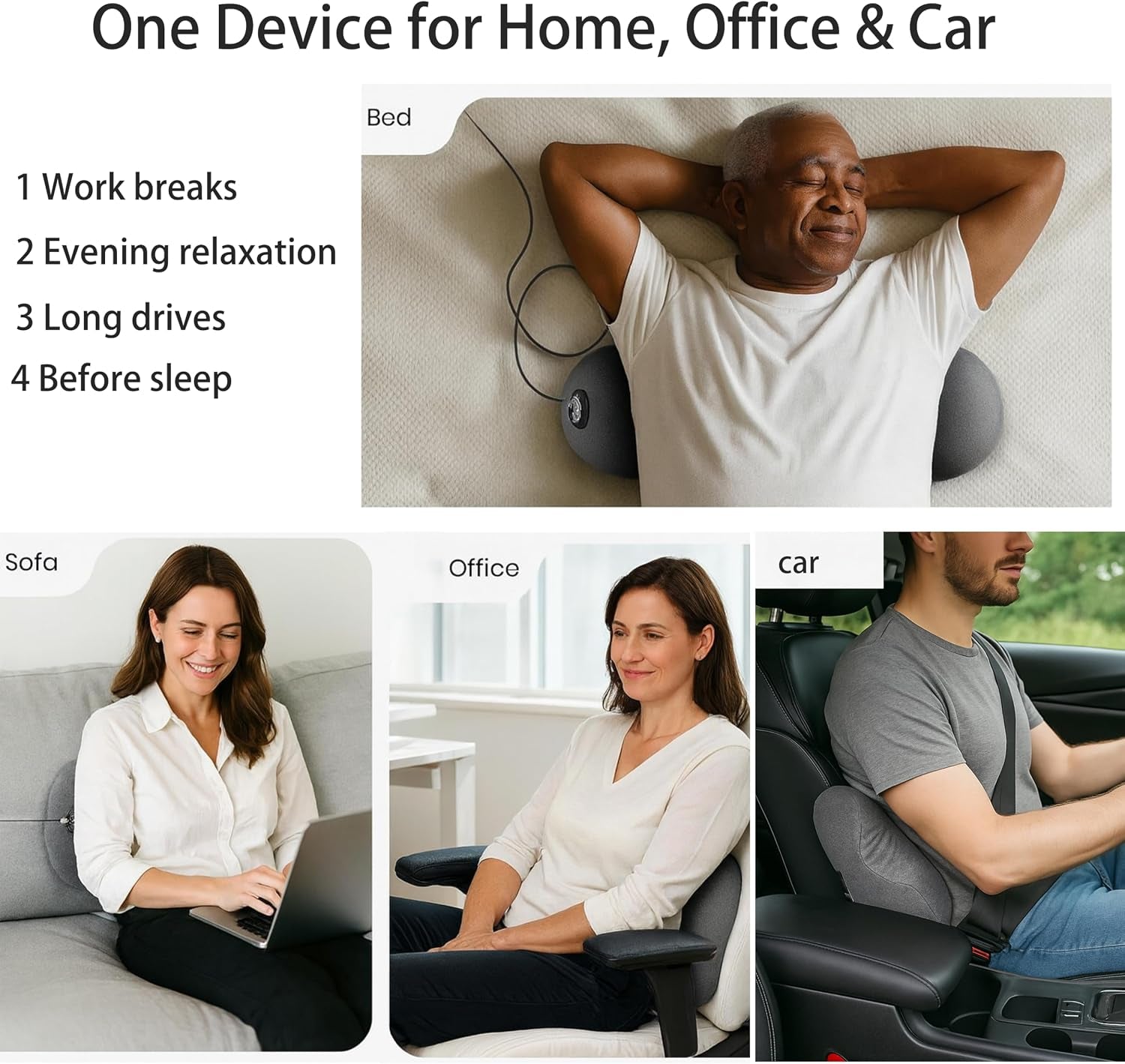 Triple Fusion Back Massager with Heat, Vibration and Gentle Stretch, USB Powered Lower Back Massager, Lumbar Support Pillow for Bed, Chair, Couch and Home Use, Gray